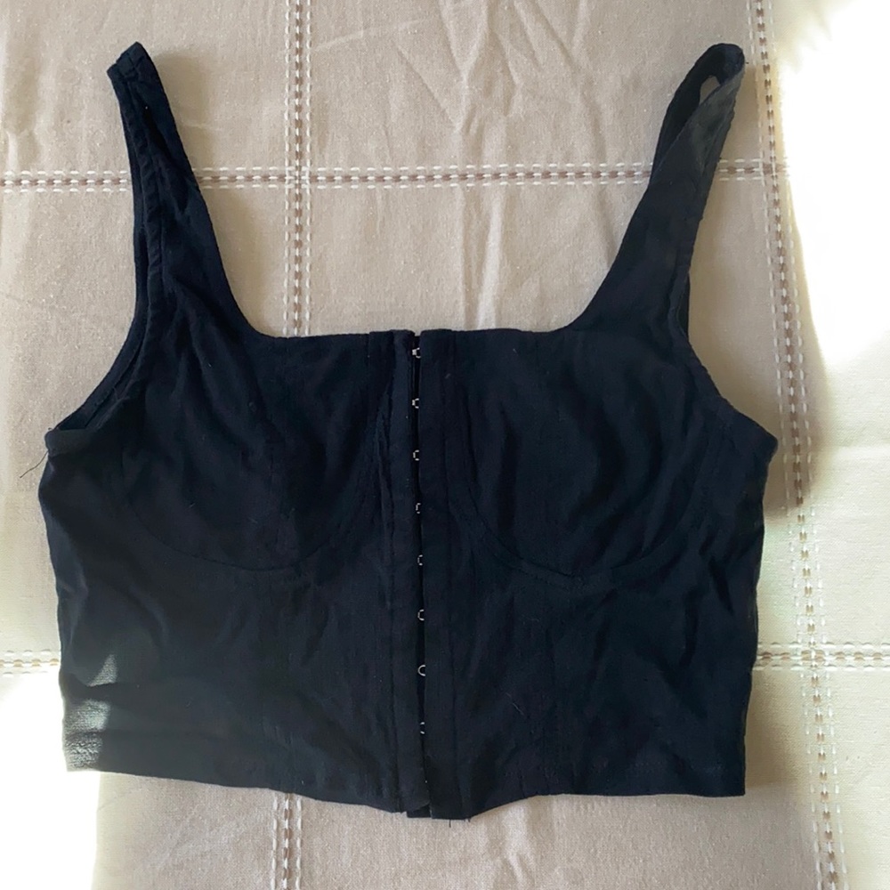 Black hook and eye closure crop top